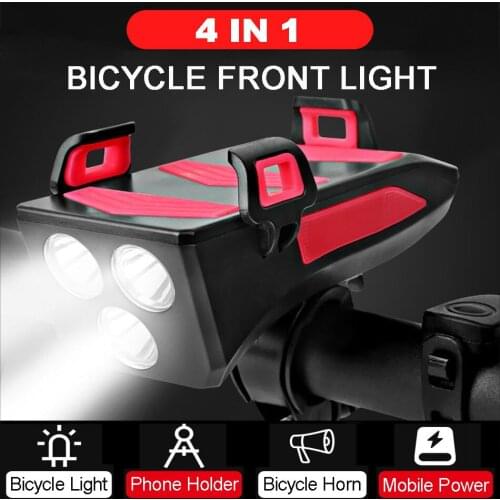 4 in 1 Bicycle Front Light 4000mAh USB Rechargeable Smart Headlight 3 LED Bike Lamp Cycling Flash Light For Bicycle Accessories