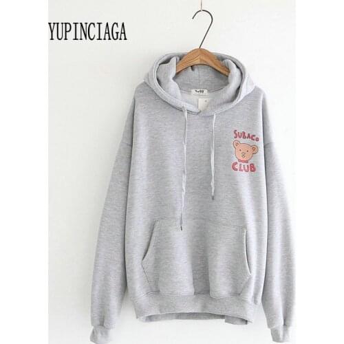 YUPINCIAGA Women Hoodies Long Sleeve pullover Femme Cartoon cute bear print hooded Harajuku plus velvet warm Hoodies Sweatshirt