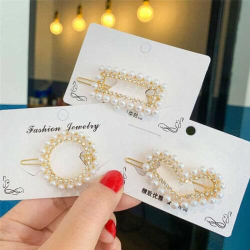 Women Barrette Crystal Clip Pearl Hair Hairpin Fashion Accessories Stick