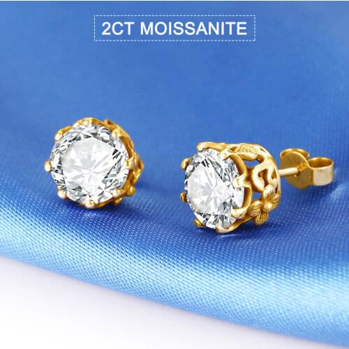 Szjinao 585 Yellow Gold 2ct Moissanite Earrings For Women 100% 925 Sterling Silver Round Diamond Cut Flower Wedding Jewelry 2021