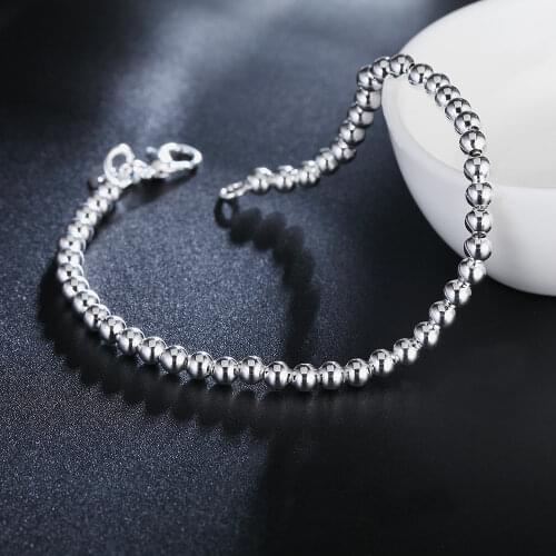 Hot popular 18K gold color 4MM beads Chain 925 Sterling Silver Bracelets for Women Fashion Wedding Party Christmas Gifts Jewelry