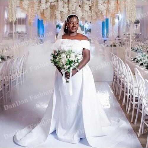 Elegant Off shoulder African Overskirts Mermaid Wedding Dress Plus Size Satin Mermaid Wedding Gowns vestidos de novia Bridal