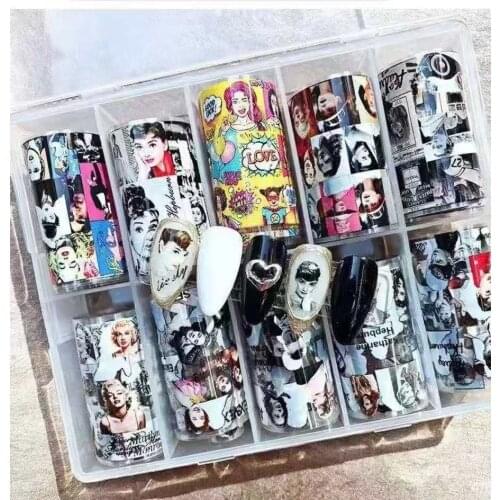 10 Rolls/box Nail Star Paper Transfer 10pcs Holographic Nail stickers Flower/Fruit/ Starry Sky Laser Nail Foil Transfer Sticker