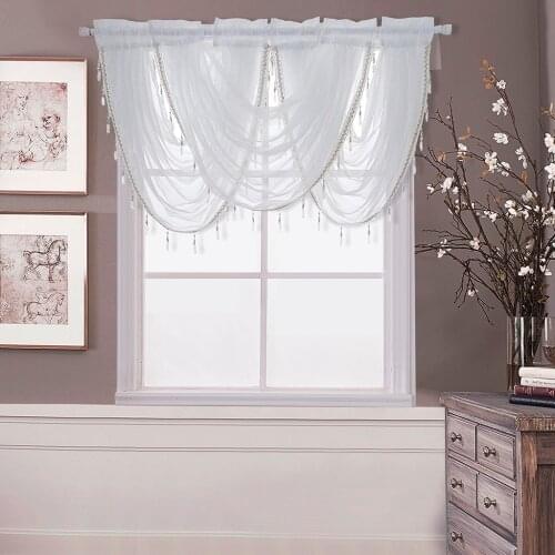 1 Panel Rod Pocket Glitter Window Valance Sheers Embroidered Lace Half-Curtains Window Tiers Curtain Valance Window Drape