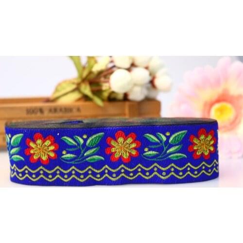 10yards/lot wide 4cm Woven Jacquard Ribbon classical flowers design blue for curtain and clothing accessory LS-0984
