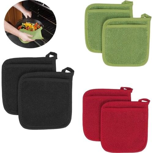 2 Pcs Pot Holders Terry Looped Cotton Pot Holders Cloth Gloves Pocket Pot Cushion Mat Kitchen Tools Household Supplies