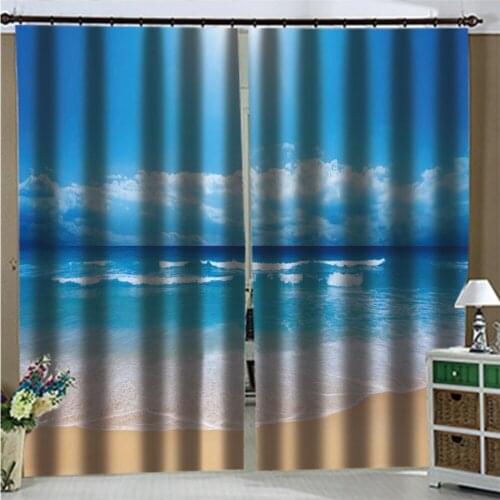 Landscape Blue sea sky beach Photo Printing Blackout 3D Curtains for Living Room Bedding Room Hotel Drapes Cortinas