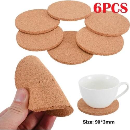 6 Pcs Natural Cork Coaster Heat Resistant Cup Mug Mat Coffee Tea Hot Drink Placemat for Dining Table Kitchen Accessories