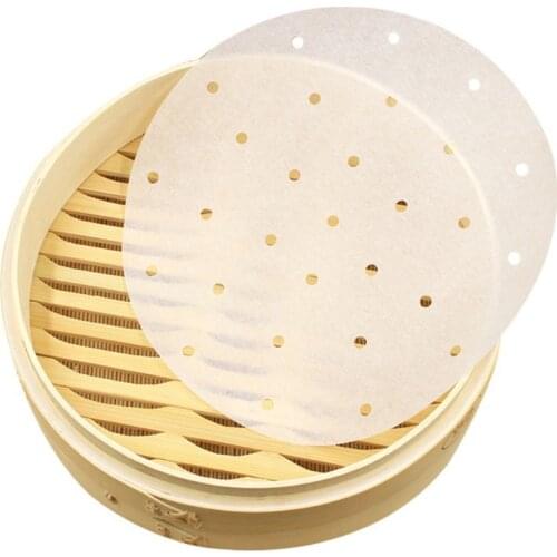 7.5/9 inches Air Fryer Steamer Liners Premium Perforated Wood Pulp Papers Non-Stick Steaming Basket Mat Baking Cooking Tools