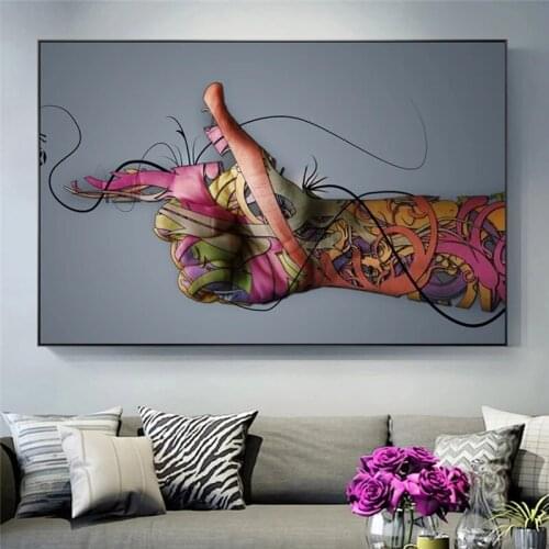 Abstract Colourful Tattoo Hand Gun Gesture Canvas Painting Wall Art Poster And Prints Decor Picture For Living Room Cuadros