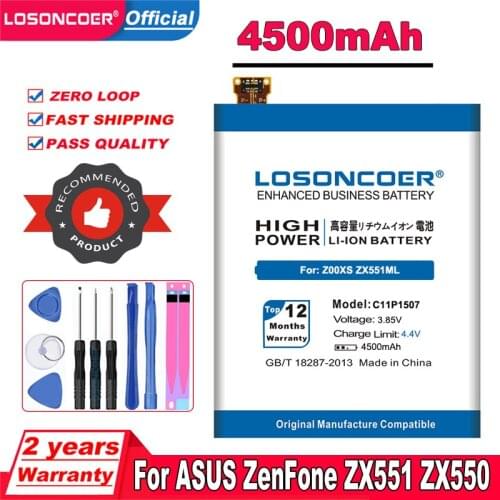 LOSONCOER 4500mAh C11P1507 Battery For ASUS Zenfone Zoom ZX551ML Z00XS ZX551 Z00XSB Mobile Phone Battery+Free tools