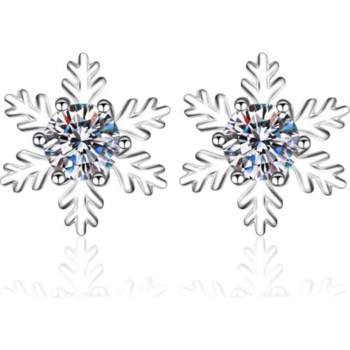 ANZIW 925 Sterling Silver Round Cut Moissanite Diamond Snowflake Stud Earrings For Women Nature Stud Earrings Wedding Jewery