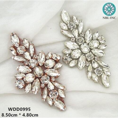 (30PCS)Silver handmade crystal rhinestone applique beaded patch iron on for dress shoes WDD0995