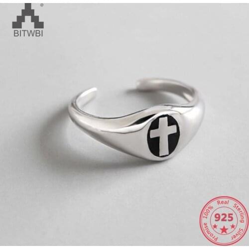 Authentic 925 Sterling Silver Open Cross Ring Vintage Punk Biker Jewelry Christian Accessory Rings for Women