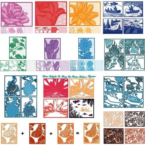 Beautiflul Butterfly peacock Peony Sunflower Rose Tulip Layered Background Cutting Dies for DIY Scrapbooking Card Craft New 2020