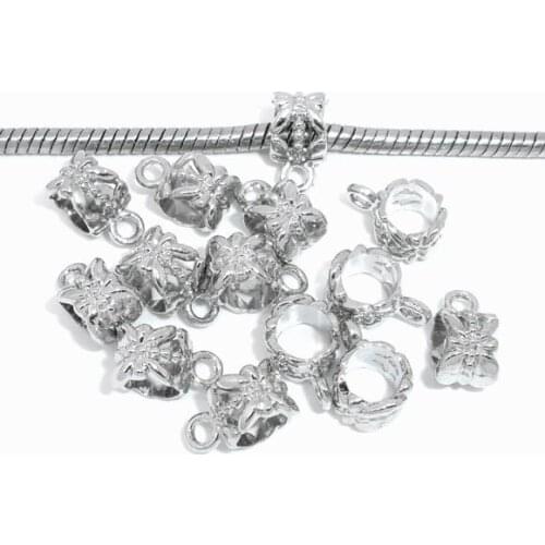 Free Shipping 100pcs Silver Tone Flower Bail Big Hole Beads Fits European Charm Bracelet 12x6mm Jewelry Findings J0221X2