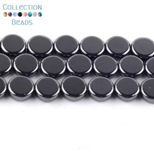 6/8mm Natural Stone Black Hematite Flat Round Spacer Loose Beads For Diy Jewelry Making Bracelet Accessories 15
