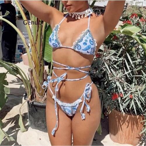 Floral Print Bikinis 2021 Mujer String Swimsuit Female Micro Triangle Swimwear Patchwork Bathing Suit Women Bathers Biquini New
