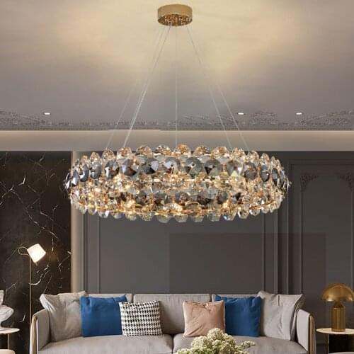 Smoke gray crystal chandelier for living room round hanging lamp for bedroom rectangle modern chandelier for kitchen islande