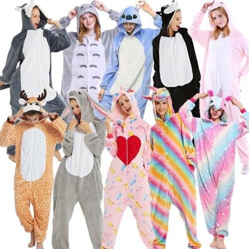 Unicorn Onesie Unisex Winter Kigurumi Totoro Cute Cartoon Women Nightwear Anime Costumes Adults Flannel Sleepwear Men Pajamas