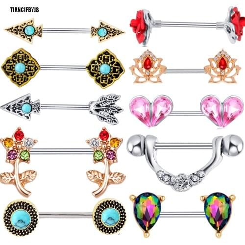 TIANCIFBYJS Nipple Rings Surgical Steel 14g Ear Barbell Bar Mix 10 Different Styles Piercing Body Jewelry Tragus Earring 20pcs