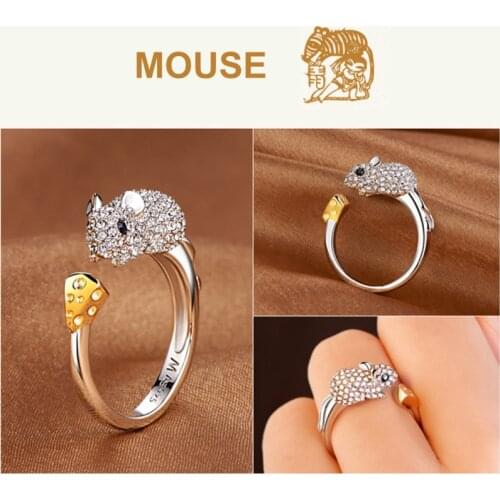 Crystal Lovely Dog Pig Rabbit Monkey Shape Inlaid Animal Rings Women Girl Opening Ring Wedding Party Jewelry