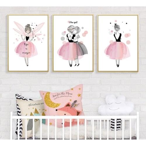 Sweet Cute Cartoon Watercolor Girl Poster Print Art Canvas Painting Nordic Style Nursery Picture for Living Room Home Decor