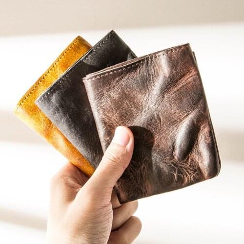 Genuine Leather Mini Purse Mens Handmade Wallet Men Coin Purse Retro Short Wallet Layer Leather Vertical Section Wallet Women