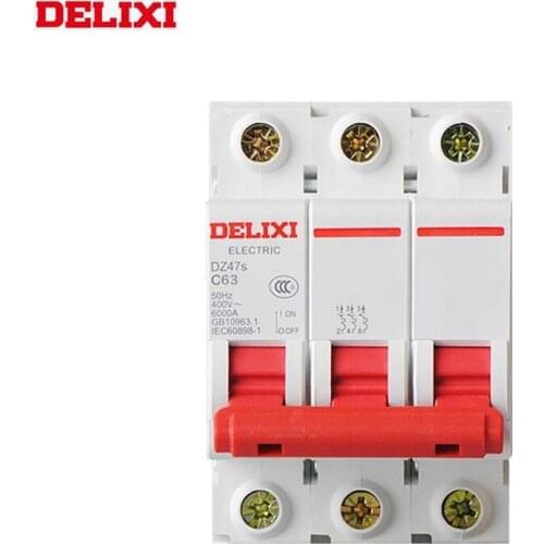 DELIXI Miniature circuit breaker MCB DZ47S 6KA 3P type C 1A 2A 3A 4A 6A 10A 16A 20A 25A 32A 40A 50A 63A
