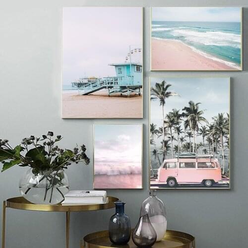 Sea Beach Coconut Tree Car Beautiful Landscape Wall Art Canvas Painting Nordic Posters And Prints Wall Pictures For Living Room
