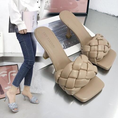 Women High Heels Mules Fetish Pumps Individual Weave Leisure Office Ladies Prom Slippers