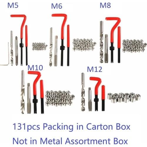 131 pcs M5 M6 M8 M10 M12 Car Engine Block Restoring Damaged Thread Repair Tool Kit for Helicoil Car Repair Tools Coarse Crowbar