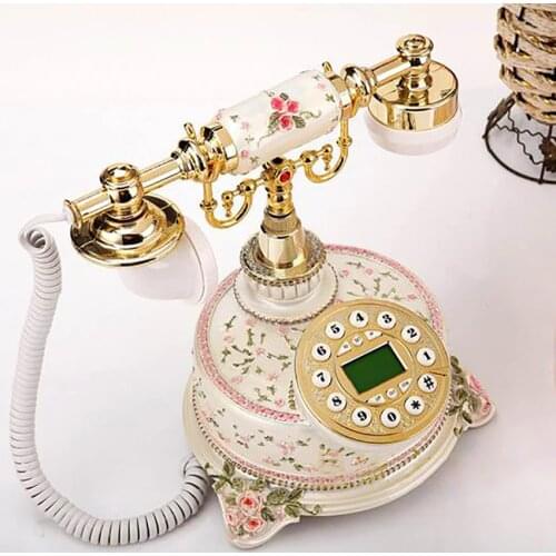 Flower Pattern Pastoral Desk Telephone Landline Digital Button Dial Retro Corded Landline Phone with Single, Dual Ringtone