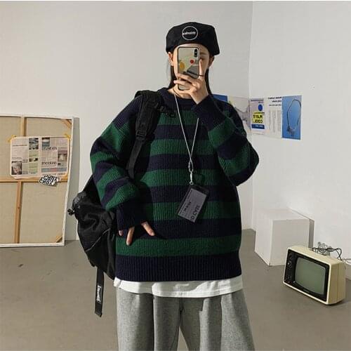 Autumn Winter Knitted Striped Sweater Women Casual Oversized Pullovers Sweaters Loose Warm Jumper Streetwear Teen Knitwear