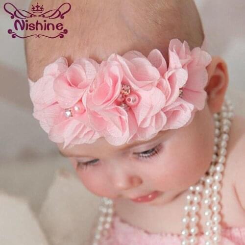 Nishine 28 Colors Cute Kids Girl Elastic Headbands Chiffon Flower Hair Accessory Children Hairbands Headwear Photography Props