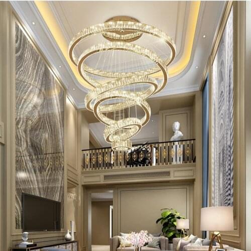 2021 New Luxury Modern Ring Crystal Chandelier Lighting Large Stair LED Crystal Pendant Lamp Home Decoration Fixtures