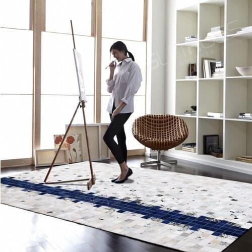 Modern Style Luxury Cowhide Skin Fur Patchwork Rug, American Style Natural Cow Skin Fur Carpet, Decorative Fur Floor Mat