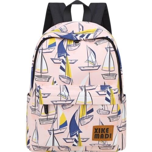 14 inch Computer Fashion Backpack Woman School Bags for Teenager Girls Backpack Sailboat Pink Printing Bagpack Mochila Feminina