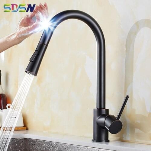Sensor Kitchen Faucets SDSN Black Pull Out Kitchen Sink Faucet Stainless Steel Touch Kitchen Tap Brushed Touch Kitchen Faucets