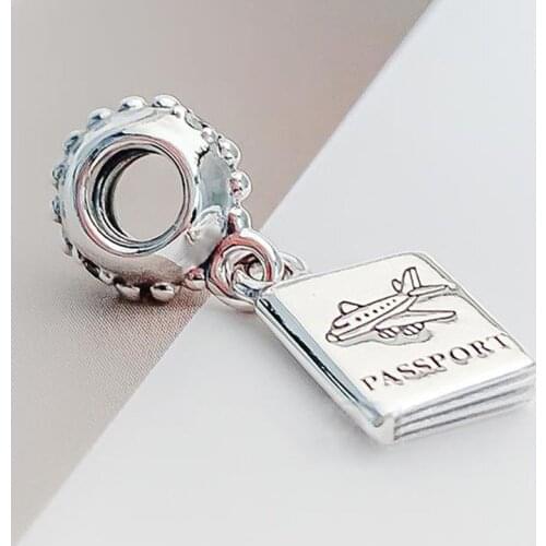 100% 925 Sterling Silver Charm Travelers Plane Passport Pendant Fit Pandora Women Bracelet & Necklace Diy Jewelry