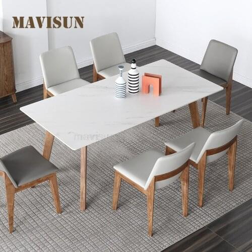 Nordic Light Luxury Natural Marble 1.6m Table With 6 Chairs Modern Simple Small Apartment Creative Customized Table For 4 People