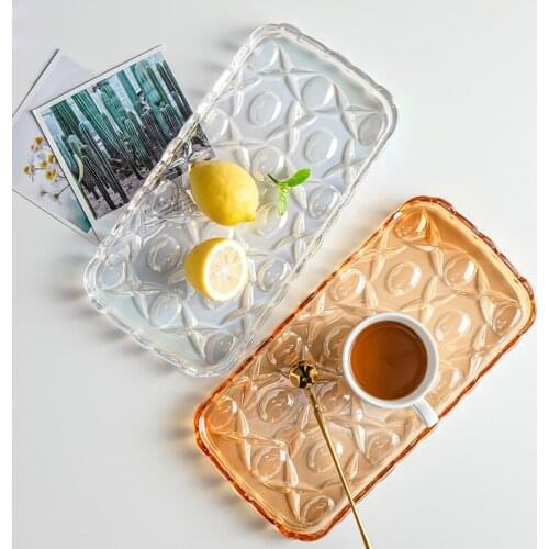 Crystal Glass Plate Diamond texture tray Breakfast Beef Salad Dishes Dessert Plate Stand For Cake Snack Tray Wedding Plates