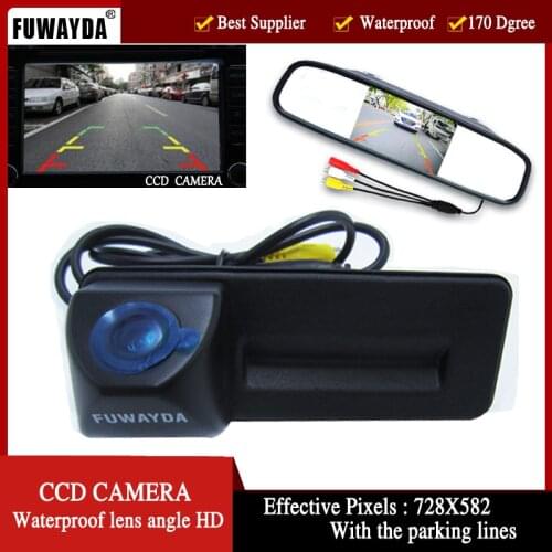 Rear view Car Mirror Monitor + HD CCD car rear view Trunk handle Camera for Skoda Roomster Fabia Octavia Yeti superb for Audi A1