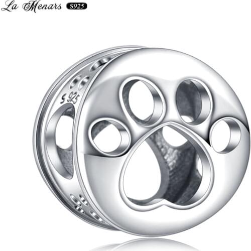 La Menars New Paw Print Bead Fit Original Pandora Charm Bracelet Genuine 925 Sterling Silver For Women Jewelry DIY Making