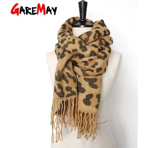 GareMay Womens Winter Scarf for Women Leopard Scarf Warm Soft Cashmere Thicken Long Shawls and Scarves Brown Leopard Poncho