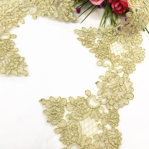 Gold Embroidery Lace Fabrics For Dress Champagne Gold Soft Tulle Lace Scalloped Sewing Apparel Trims Bridal Sashes 13.5CM