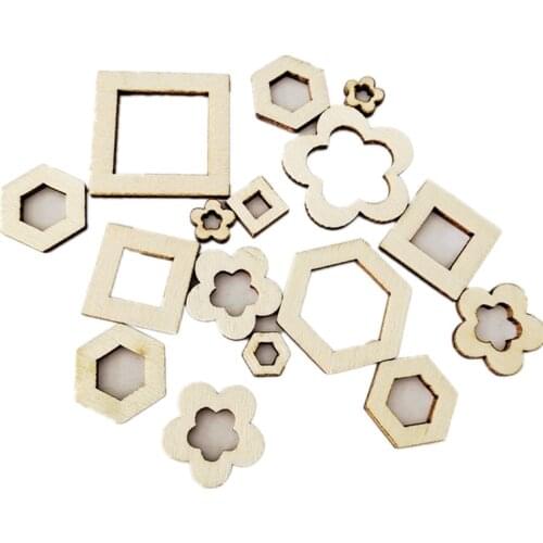 100PCS Wood Slices Ornaments Hexagon Square Flower Shape Wood Slabs Craft DIY Decoration