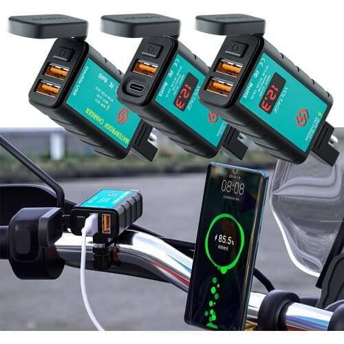 12V 24V SAE Socket Motorcycle USB Charger Adapter Voltmeter for Motor Motorbike Scooter Mobile Phone TYPE C Port