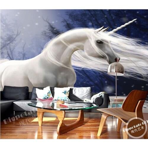 Custom 3D murals,beautiful romantic cartoon white horse painting, living room sofa TV wall bedroom background wall paper