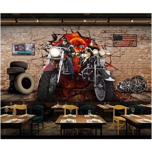 Custom photo 3d wallpaper Retro motorcycle nostalgic brick wall living room home decor 3d wall murals wallpaper for walls 3 d
